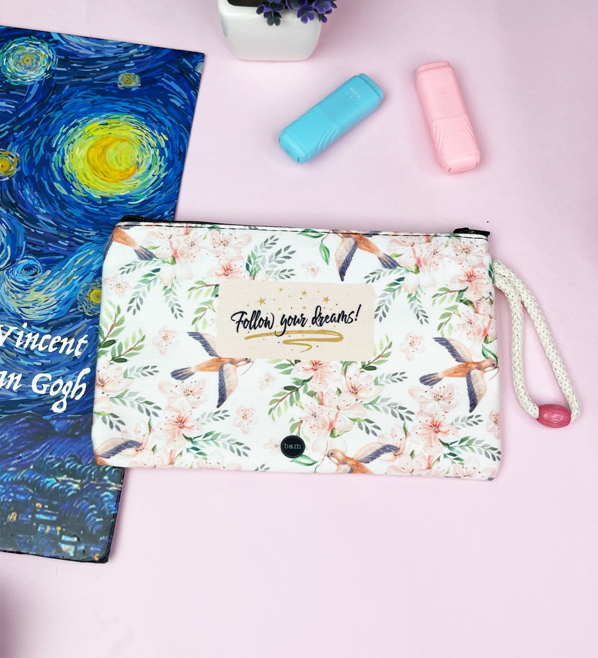 Follow Your Dreams Çiçek Tasarımlı Bez Kalemlik CüzdangiftmodaGmklm100164