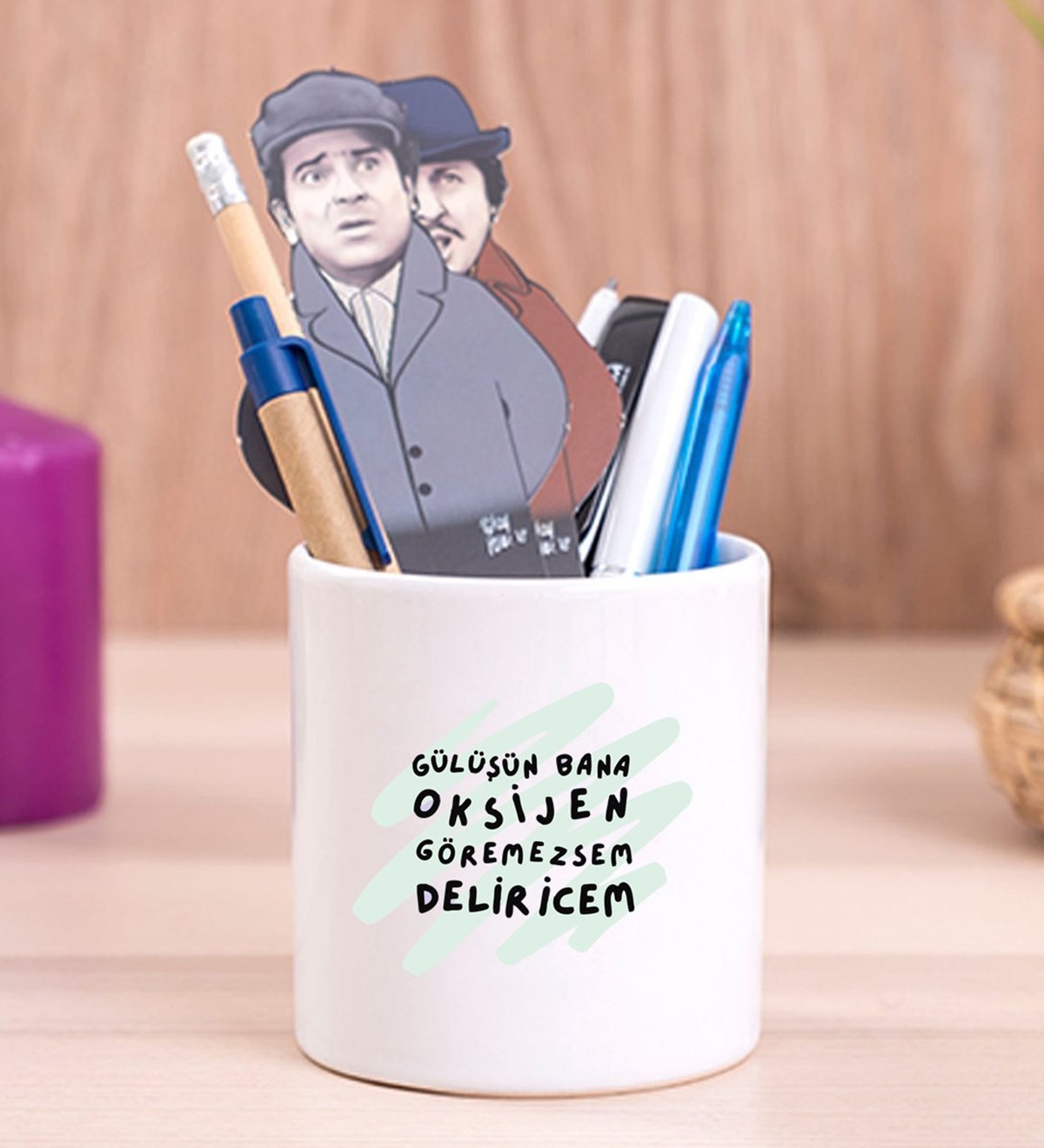 Gülüşün Bana Oksijen Tasarımlı Seramik Kalemlik	giftmodaGmklm100102