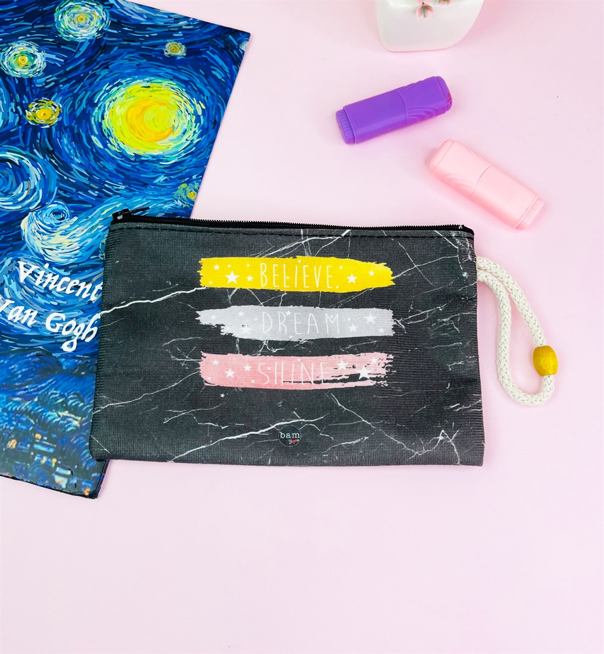 Believe Dream Shine Tasarımlı Bez Kalemlik CüzdangiftmodaGmklm100043