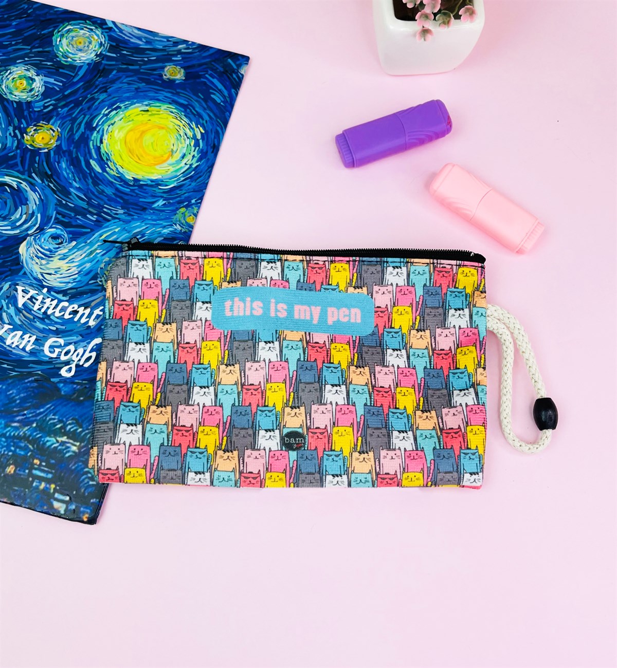 Sevimli Kedi Tasarımlı Bez Kalemlik CüzdangiftmodaGmklm100047