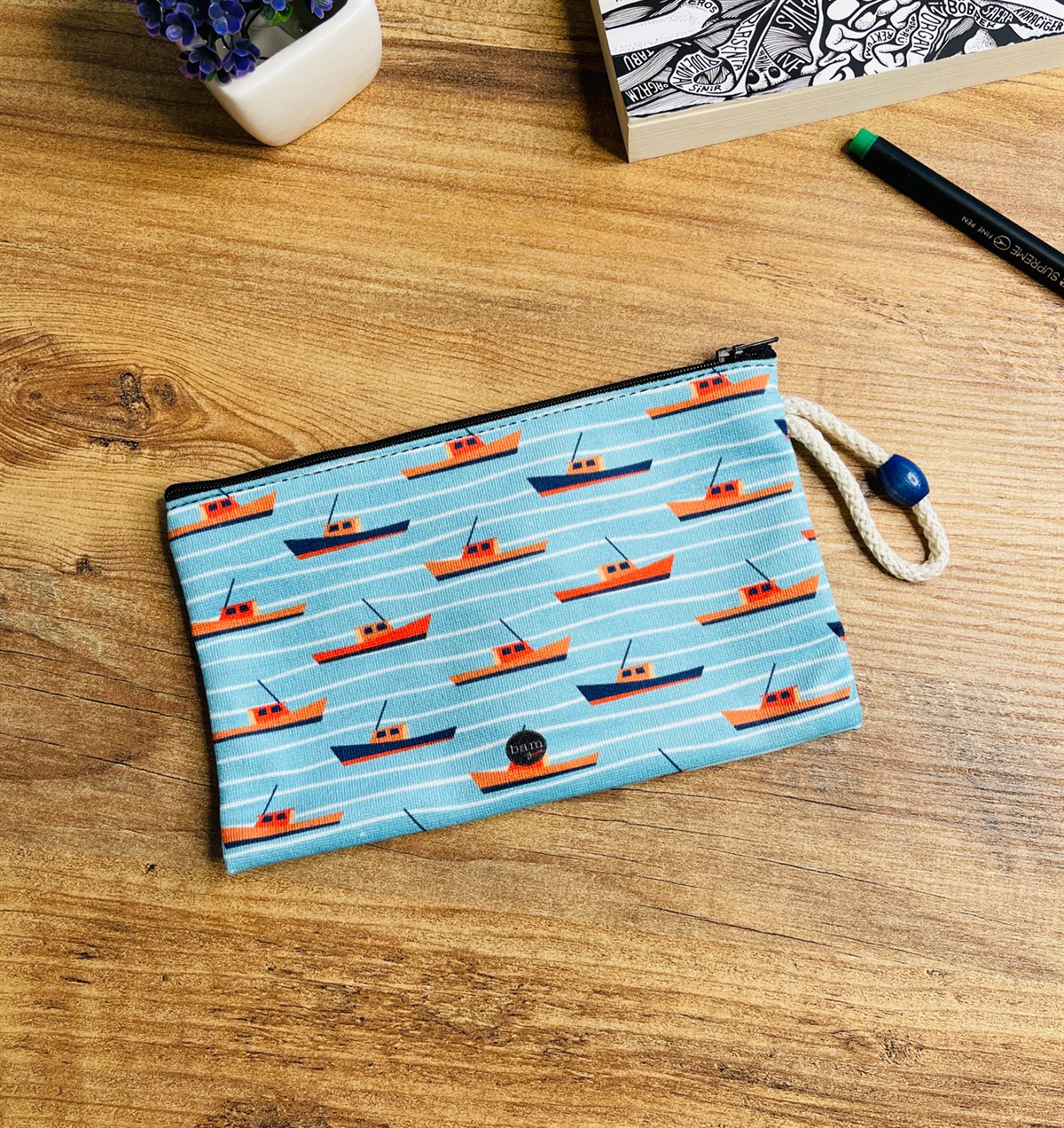 Mini Gemiler Tasarımlı Bez Kalemlik CüzdangiftmodaGmklm100035	