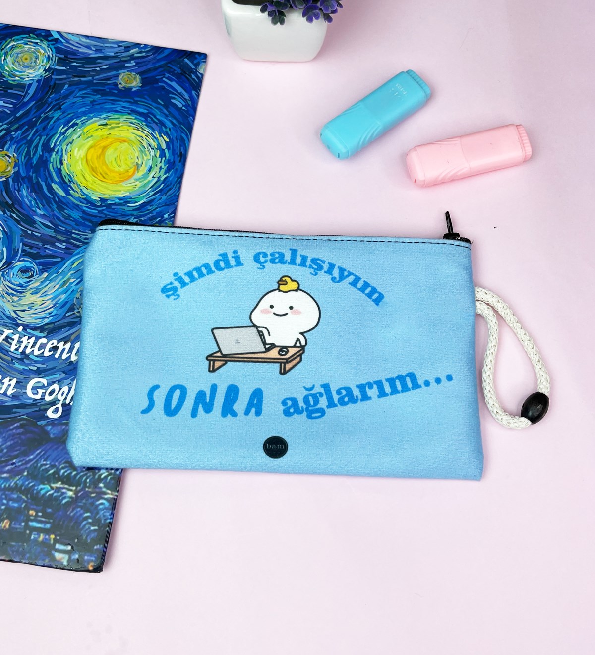 Şimdi Çalışıyım Sonra Ağlarım Tasarımlı Bez Kalemlik CüzdangiftmodaGmklm100156
