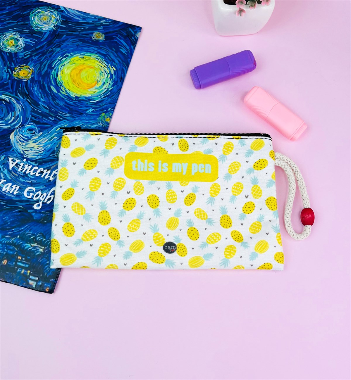 Ananas Tasarımlı Bez Kalemlik CüzdangiftmodaGmklm1000412