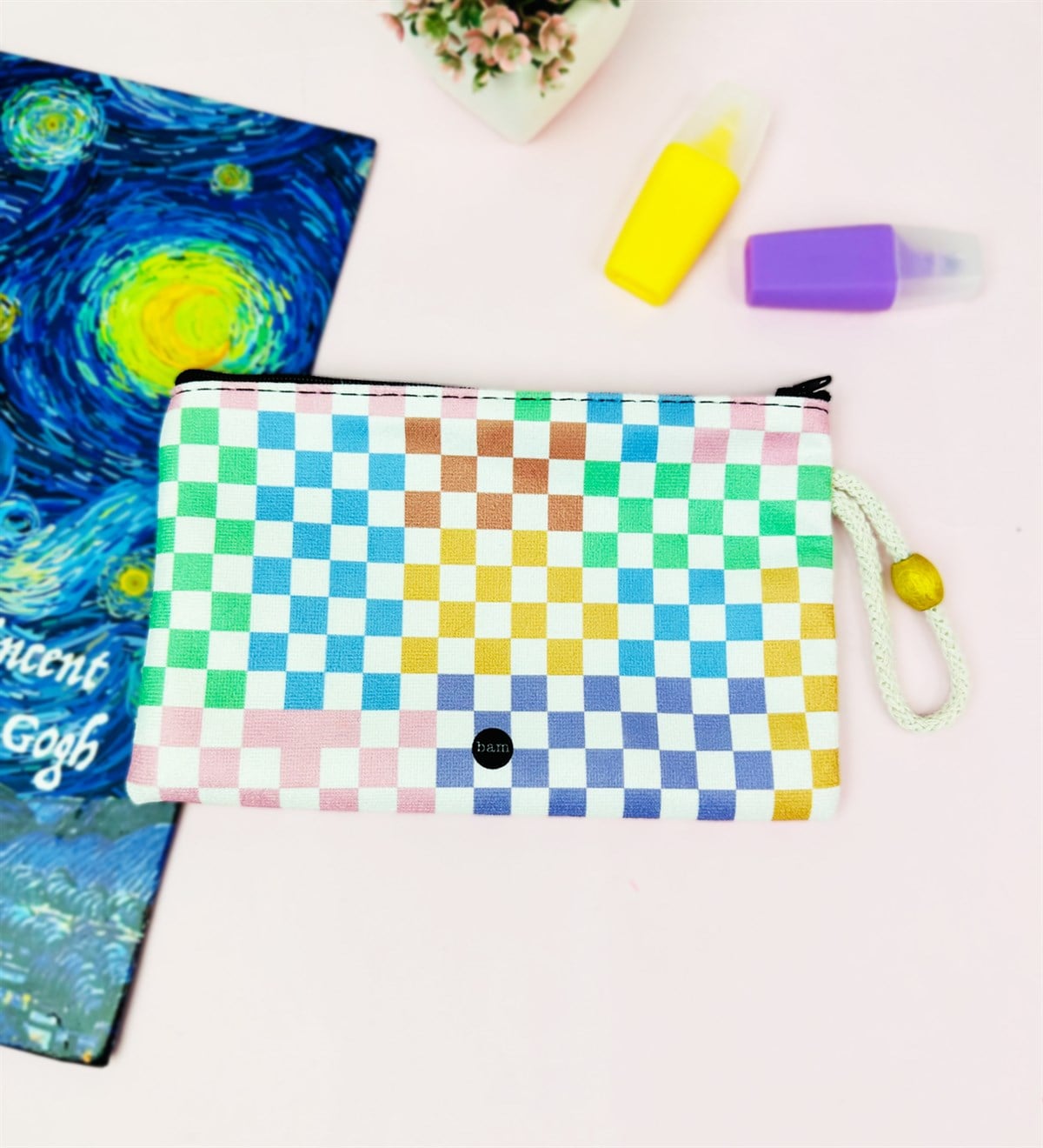 Renkli Dama Tasarımlı Bez Kalemlik CüzdangiftmodaGmklm100209