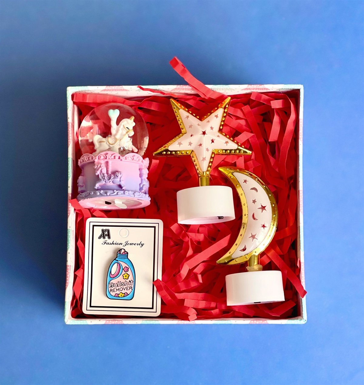 Unicorn Atlı Karınca Mini Kar Küresi Rozet ve Ay-Yıldız Lamba Mini Hediye SetiGiftmodaGmhs101114