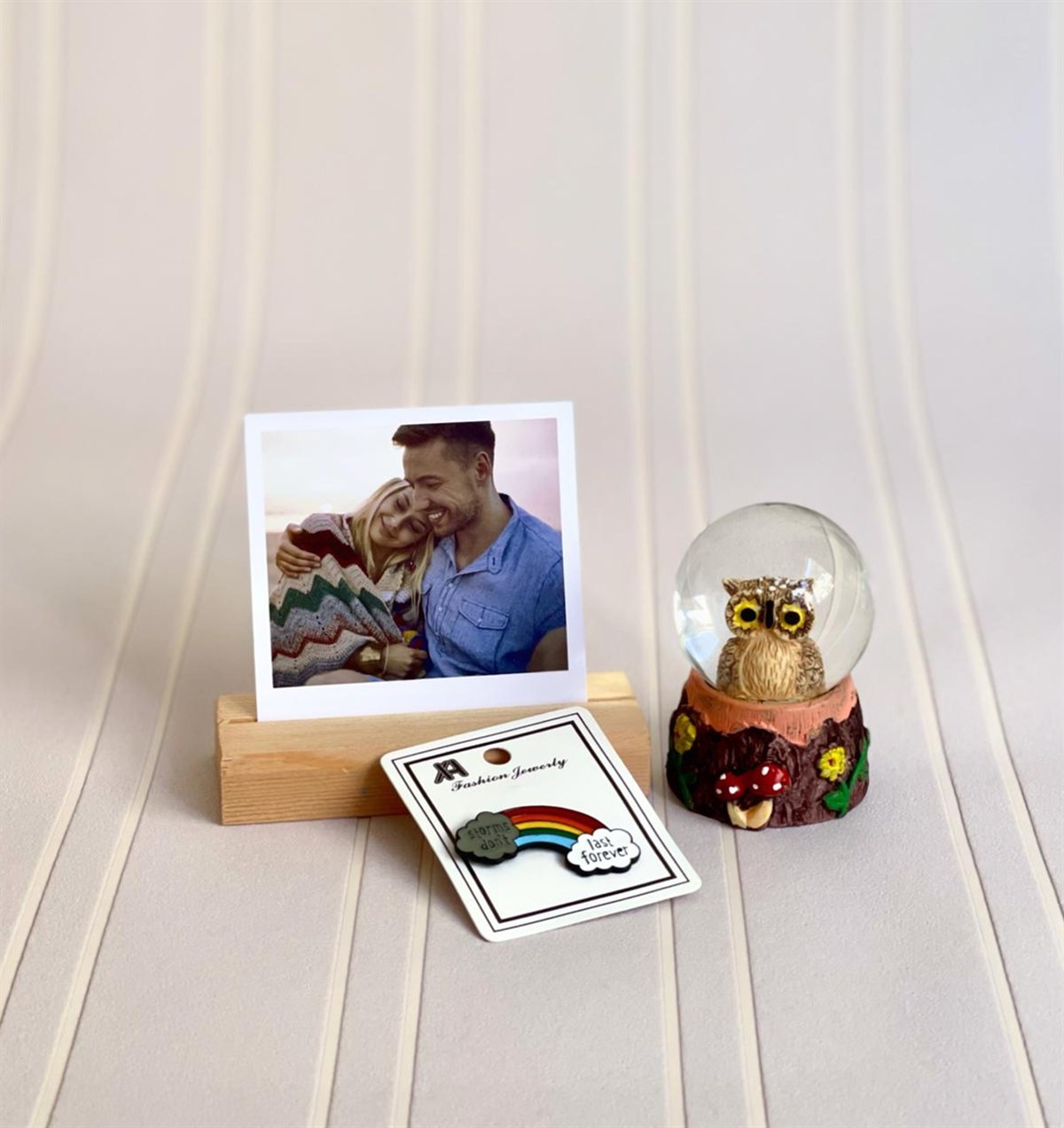 Baykuş Mini Kar Küresi Rozet ve Ahşap Fotoğraf TutucuGiftmodaGmhs101118