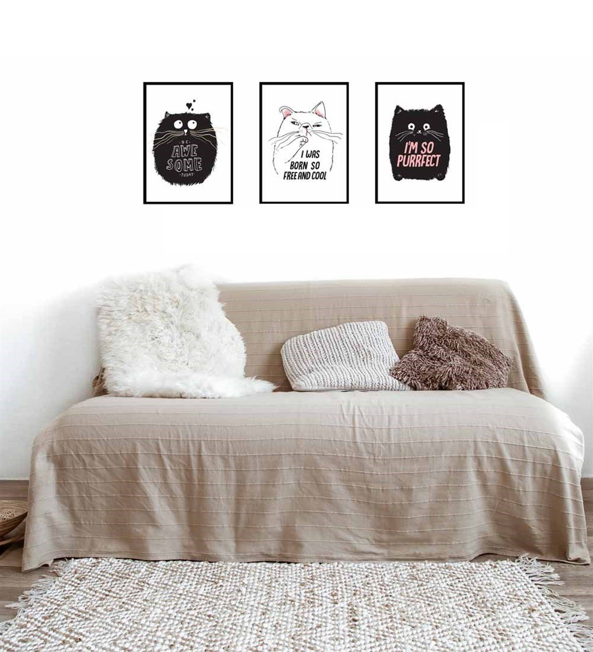 Kara Kedi Motto Tasarım Duvar Panosu 3'lü SetGiftmodaGM-P-11