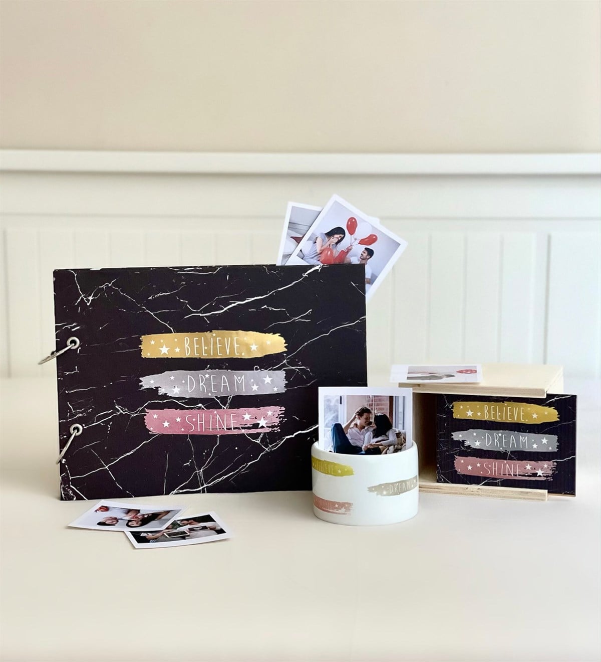 Kişiye Özel 20 Fotoğraflı Believe Dream Shine Tasarımlı Albüm Ve Kutulu Kupa SetGiftmodaGmhs100158
