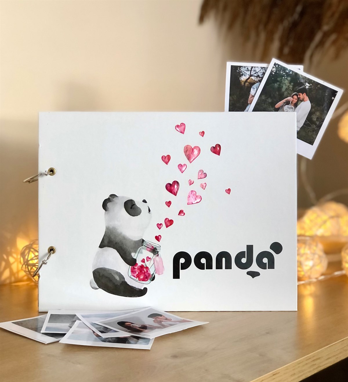 Kişiye Özel 20 Fotoğraflı Panda Tasarımlı Siyah Sayfa Kendin Yap Fotoğraf Albümü Beyaz Kalem HediyeliGiftmodaPanda-Albüm-Ko