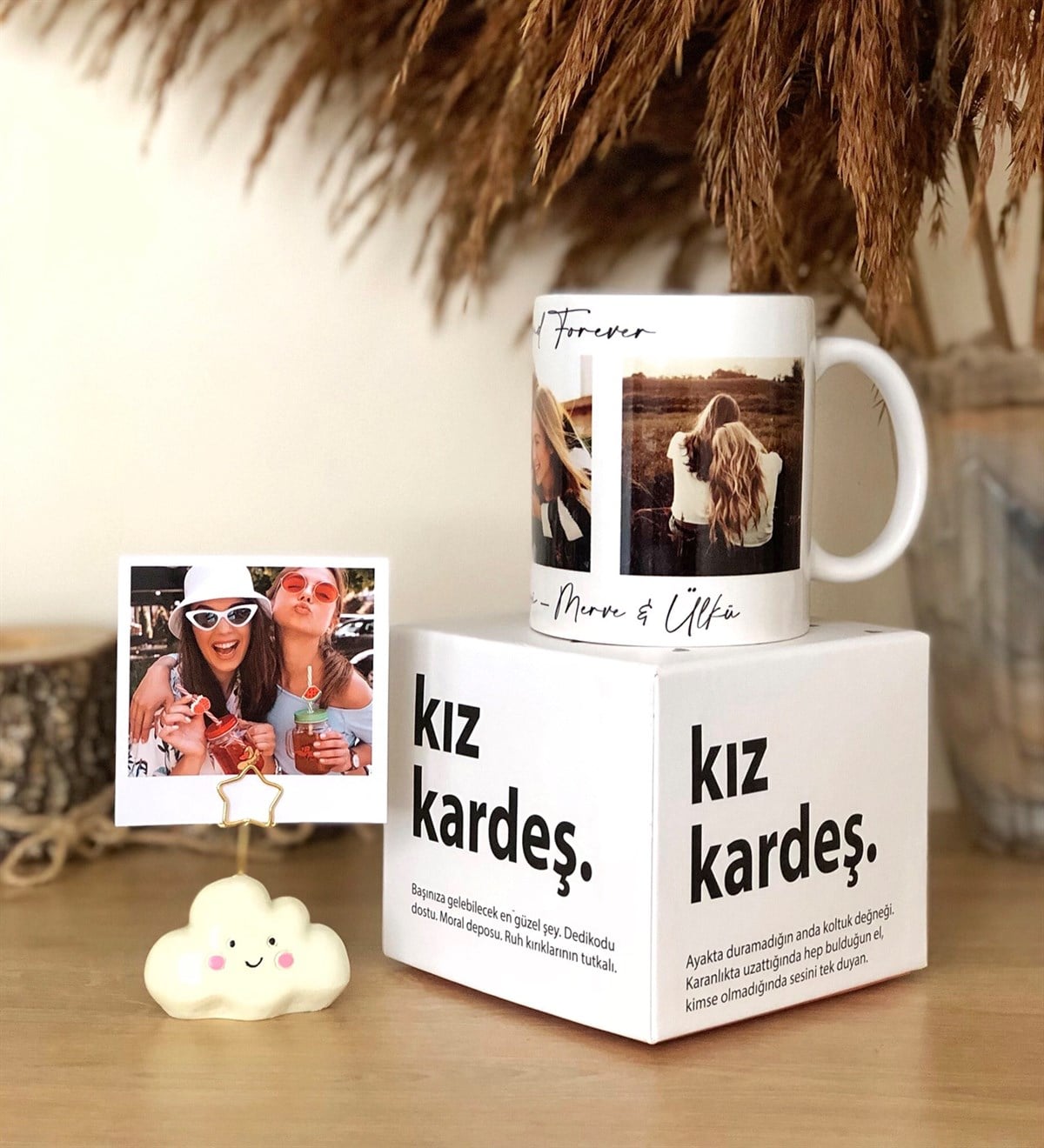 Kişiye Özel 3 Fotoğraflı Kız Kardeş Kupa ve Fotoğraf Tutucu Hediye SetiGiftmoda3-fotoğraflı-bff-not-tutucu