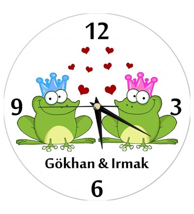 Kişiye Özel Aşık Kurbağalar Duvar Saati