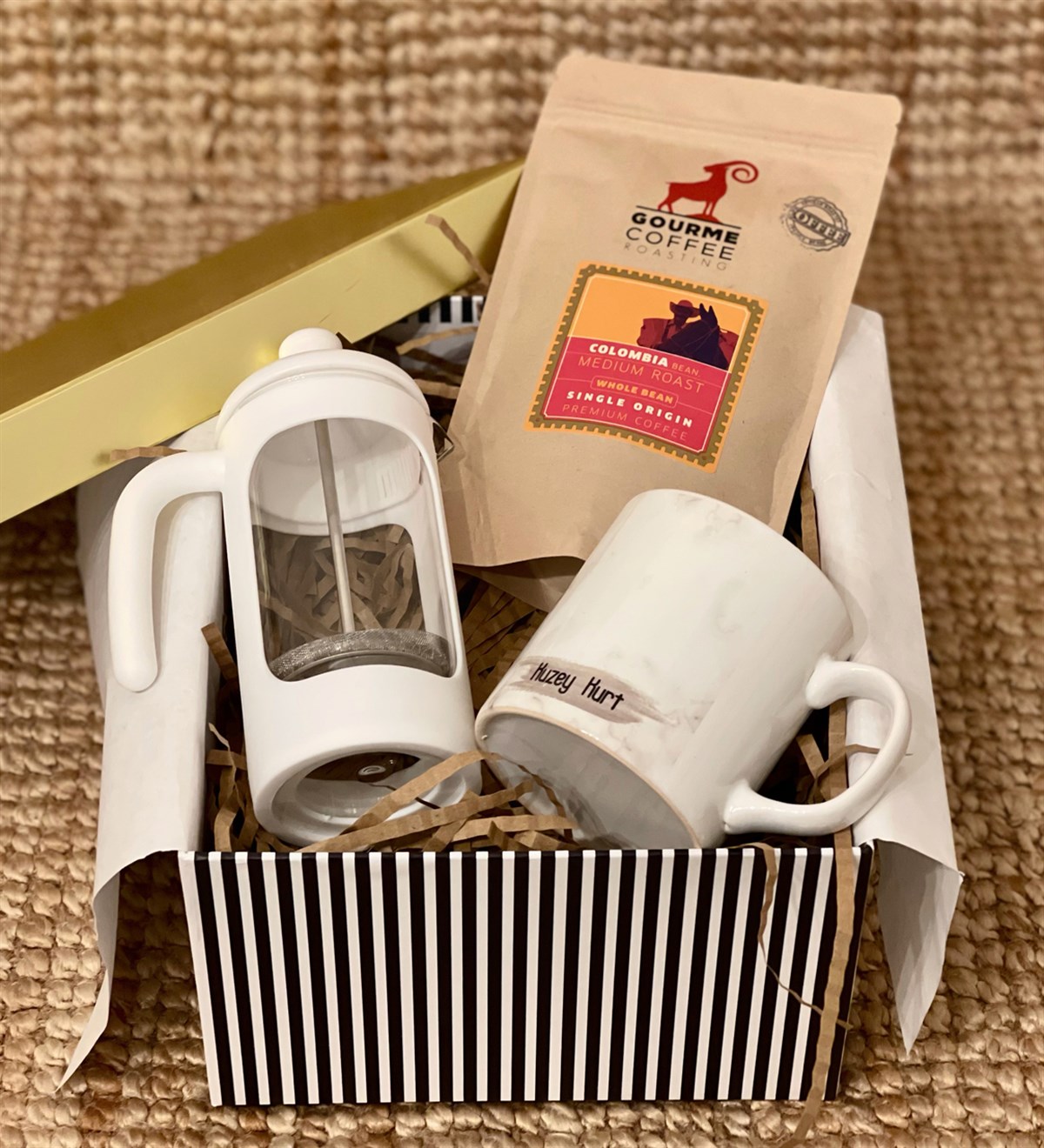 Kişiye Özel Beyaz Mermer French Press & Filtre Kahveli Sevgiliye Hediye SetiGiftmodaGmhs100192
