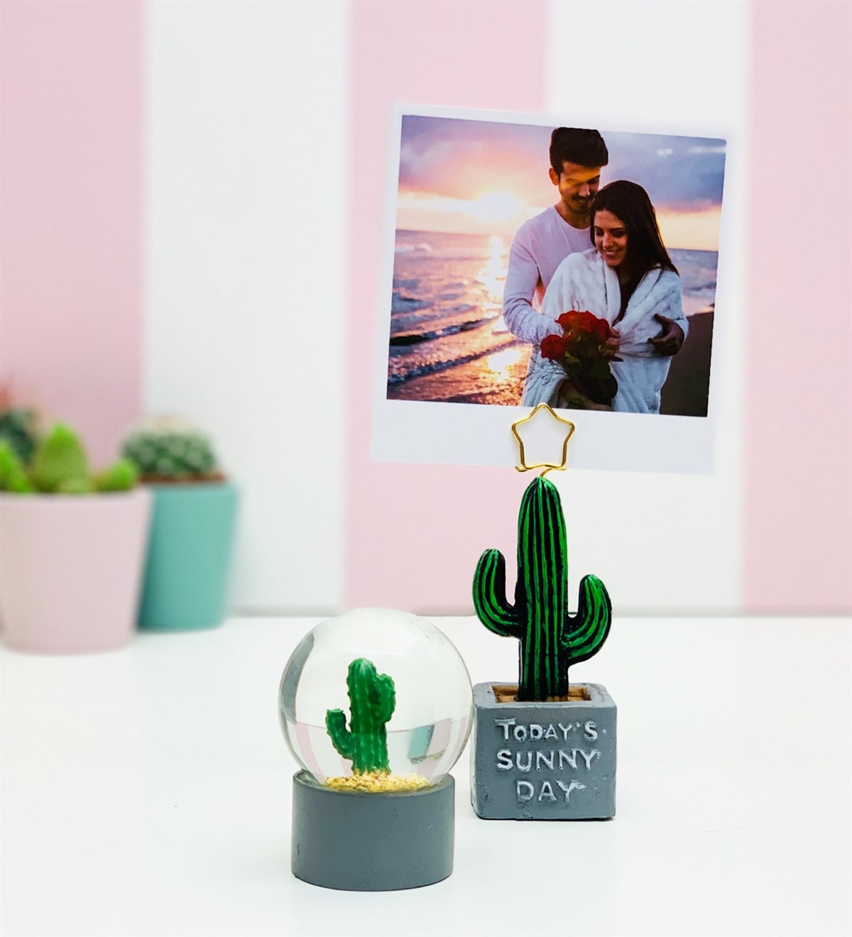 Kişiye Özel Kaktüs Not Tutucu Ve Mini Kar KüresiGiftmoda Gm-Set-122