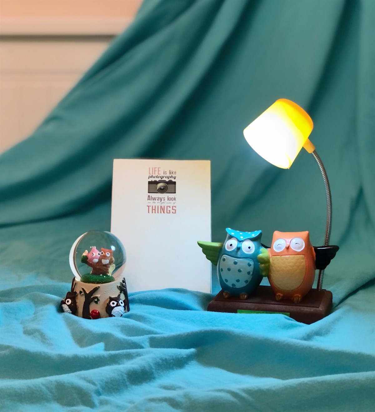 Kişiye Özel Life İs Like Mini Albüm Baykuş Kar Küresi Ve Tonton Baykuş Masa Lambası SetGiftmodaGmhs100029