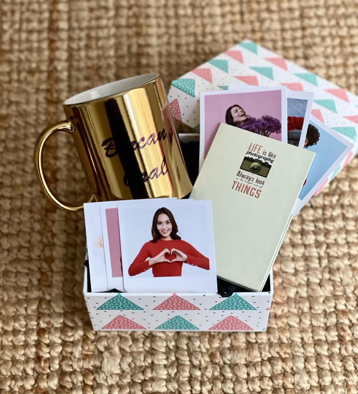 Kişiye Özel Life İs Like Tasarımlı Mini Albüm Gold Kupa Mini Hediye SetiGiftmodaGmhs100378