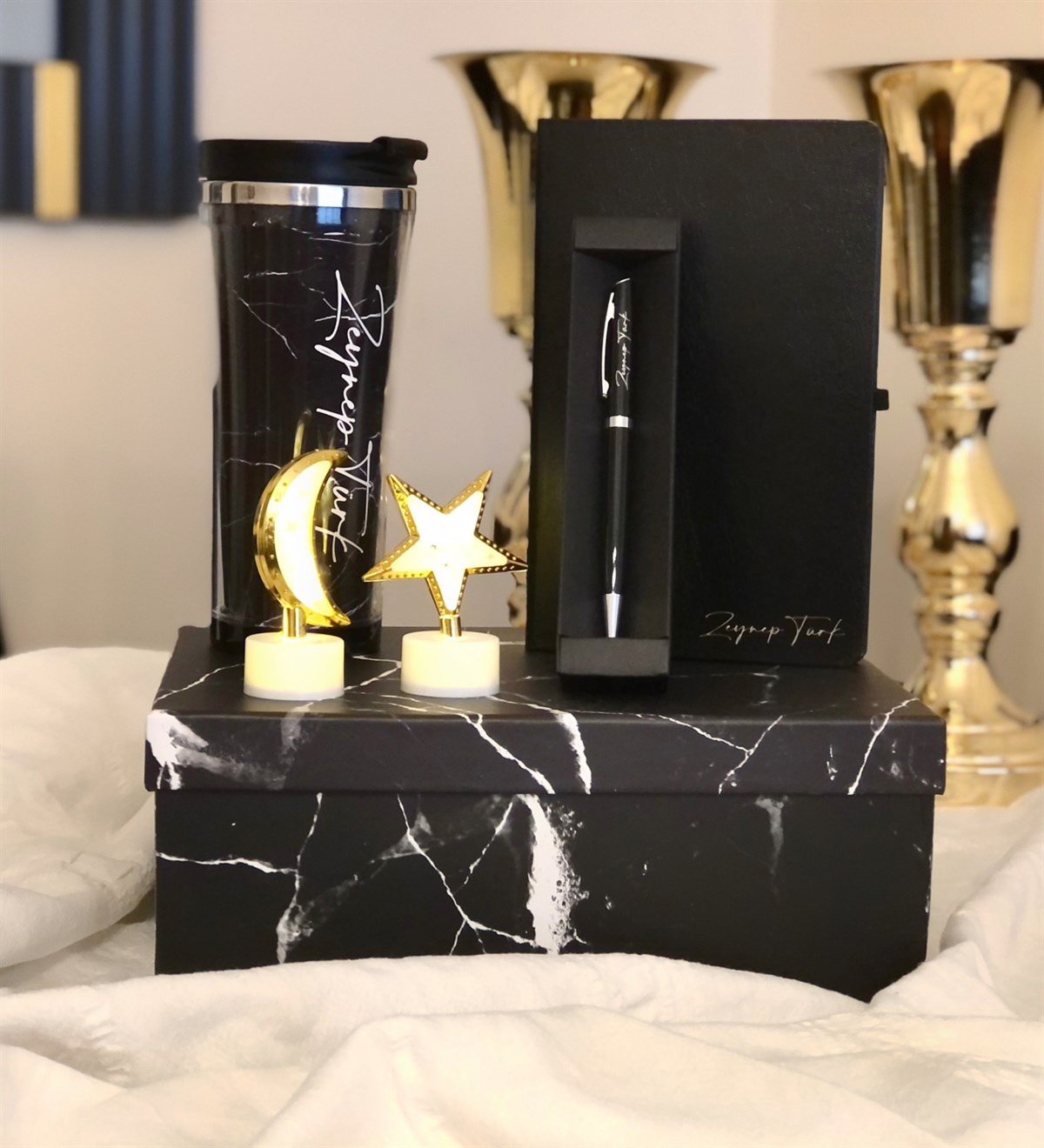 Kişiye Özel Mermer Yılbaşı Hediye SetiGiftmodaGmhs100008