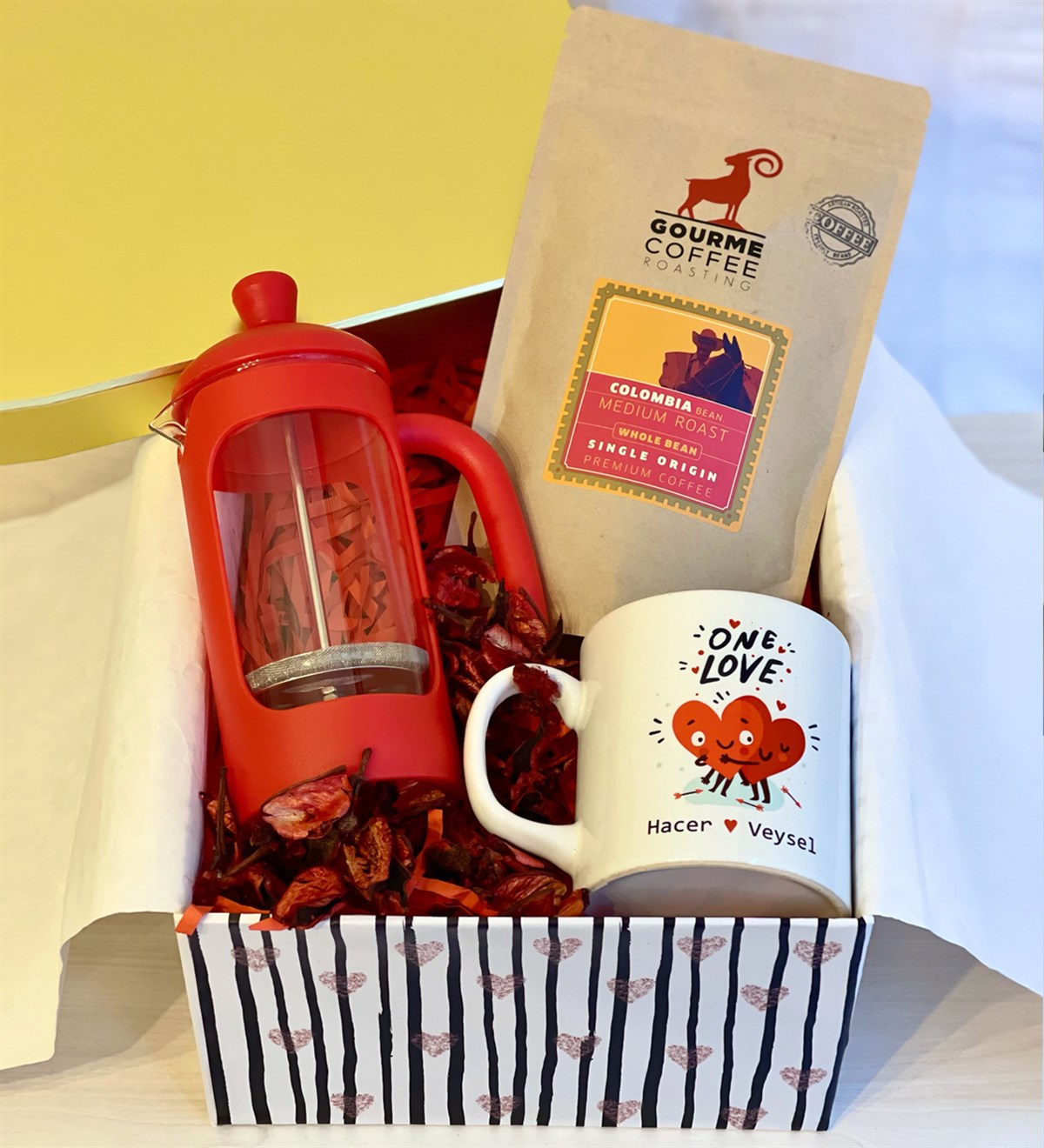 Kişiye Özel One Love French Press & Filtre Kahveli Sevgiliye Hediye SetiGiftmodaGmhs100184