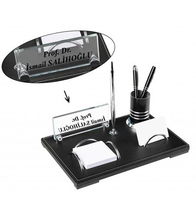 Kişiye Özel Siyah Deri Masa Üstü Set