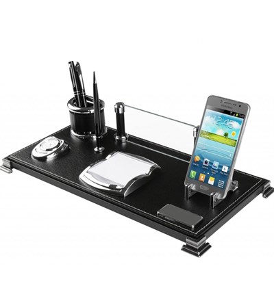 Kişiye Özel Siyah Deri Vıp Masa Üstü İsimlik Seti