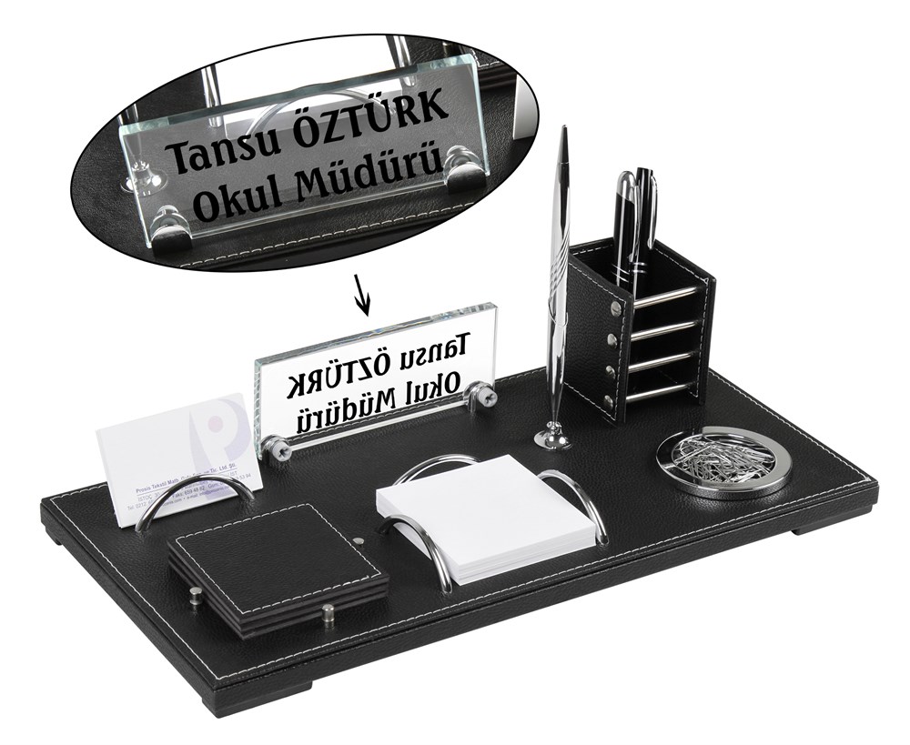 Kişiye Özel Siyah Deri Vip Ofis Masa Üstü İsimlik SetiGiftmodaPRZ-4110