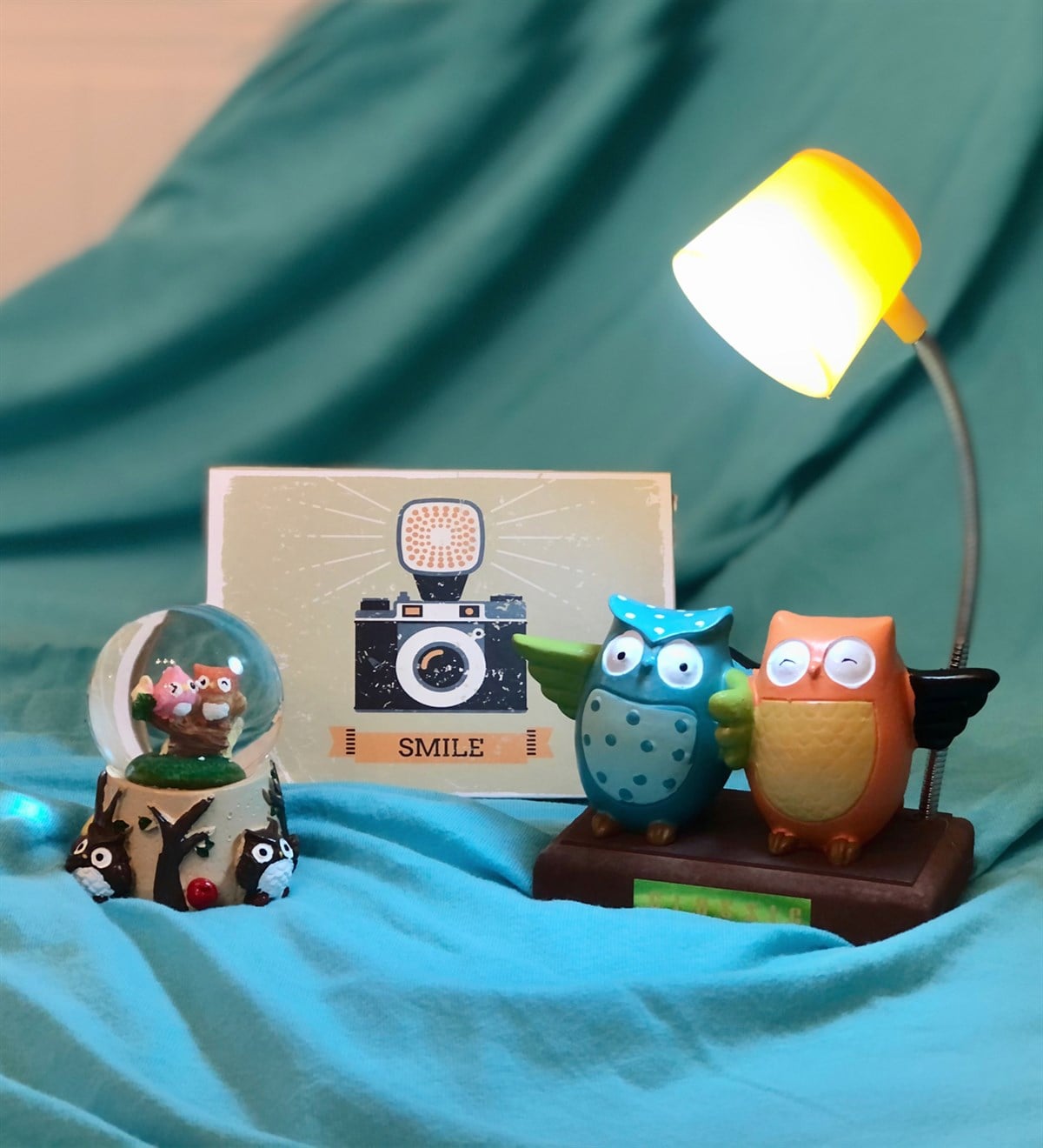 Kişiye Özel Smile Mini Albüm Baykuş Kar Küresi Ve Tonton Baykuş Masa Lambası SetGiftmodaGmhs100030