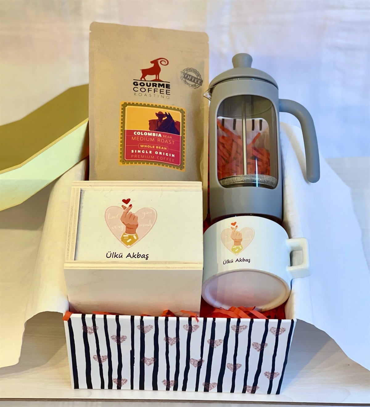 Kişiye Özel Sonsuz Sevgi French Press & Filtre Kahveli Sevgiliye Hediye SetiGiftmodaGmhs100183
