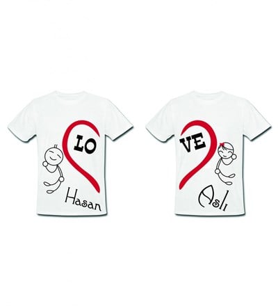 Kişiye Özel Tasarım Karikatürlü Love Sevgili Tişört