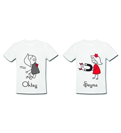 Kişiye Özel Tasarım Karikatürlü Sevgili Tişört