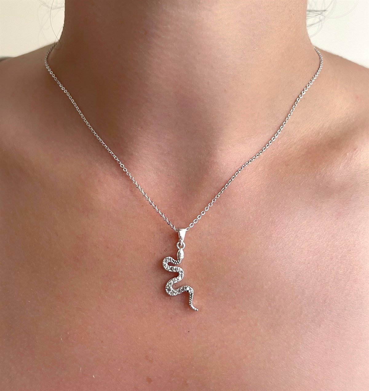 Gümüş Yılan Tasarımlı KolyegiftmodaGmky100017