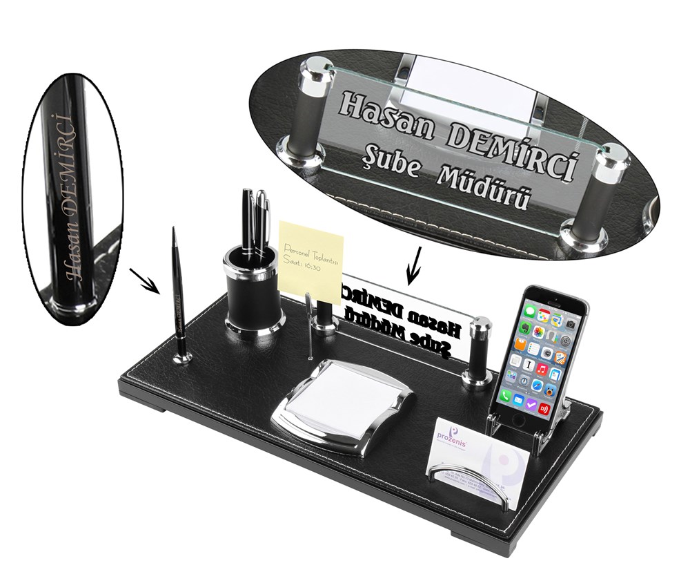 Koyukahve Renk Deri Vip Masa Üstü İsimliği SetiGiftmodaPRZ-3532