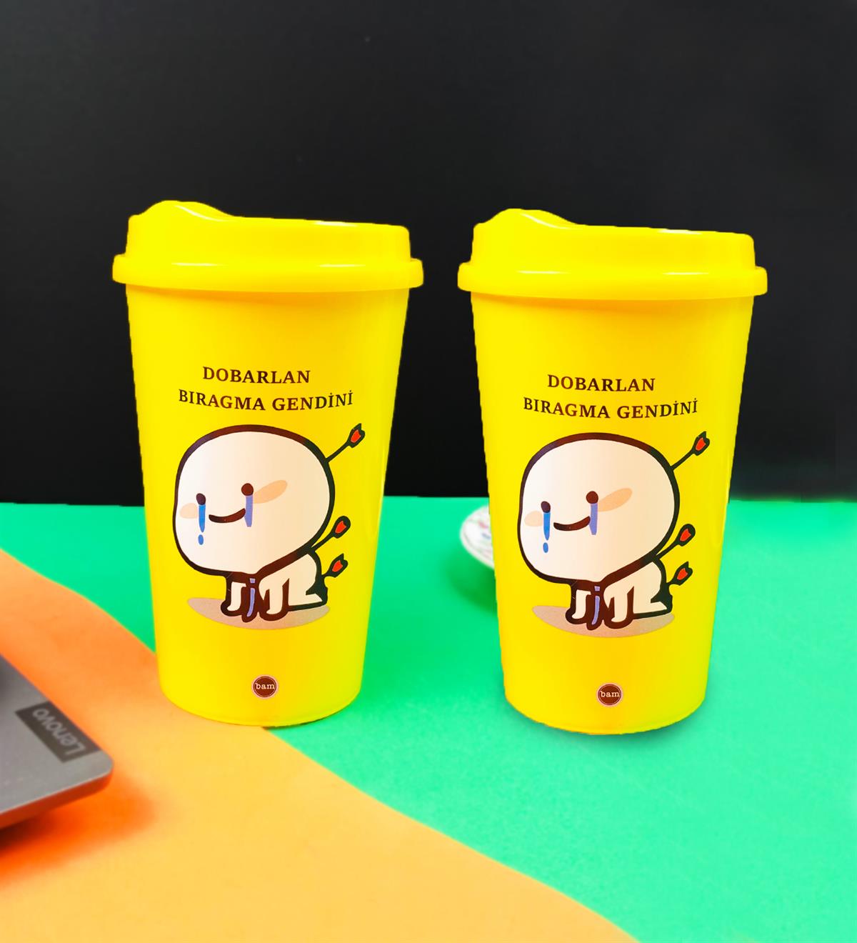 Motto Tasarımlı Plastik Kahve BardağıgiftmodaBAM-1033-1