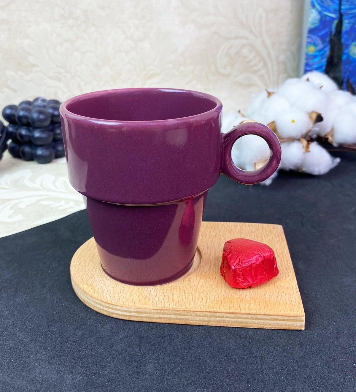 Ahşap Servis Tabaklı Joker Kupa SetgiftmodaGmkp100575