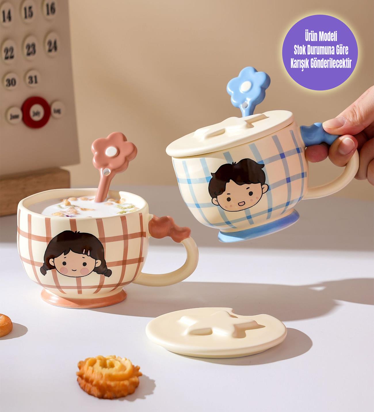 Pastel Kareler Temalı Seramik KupagiftmodaBM-1949