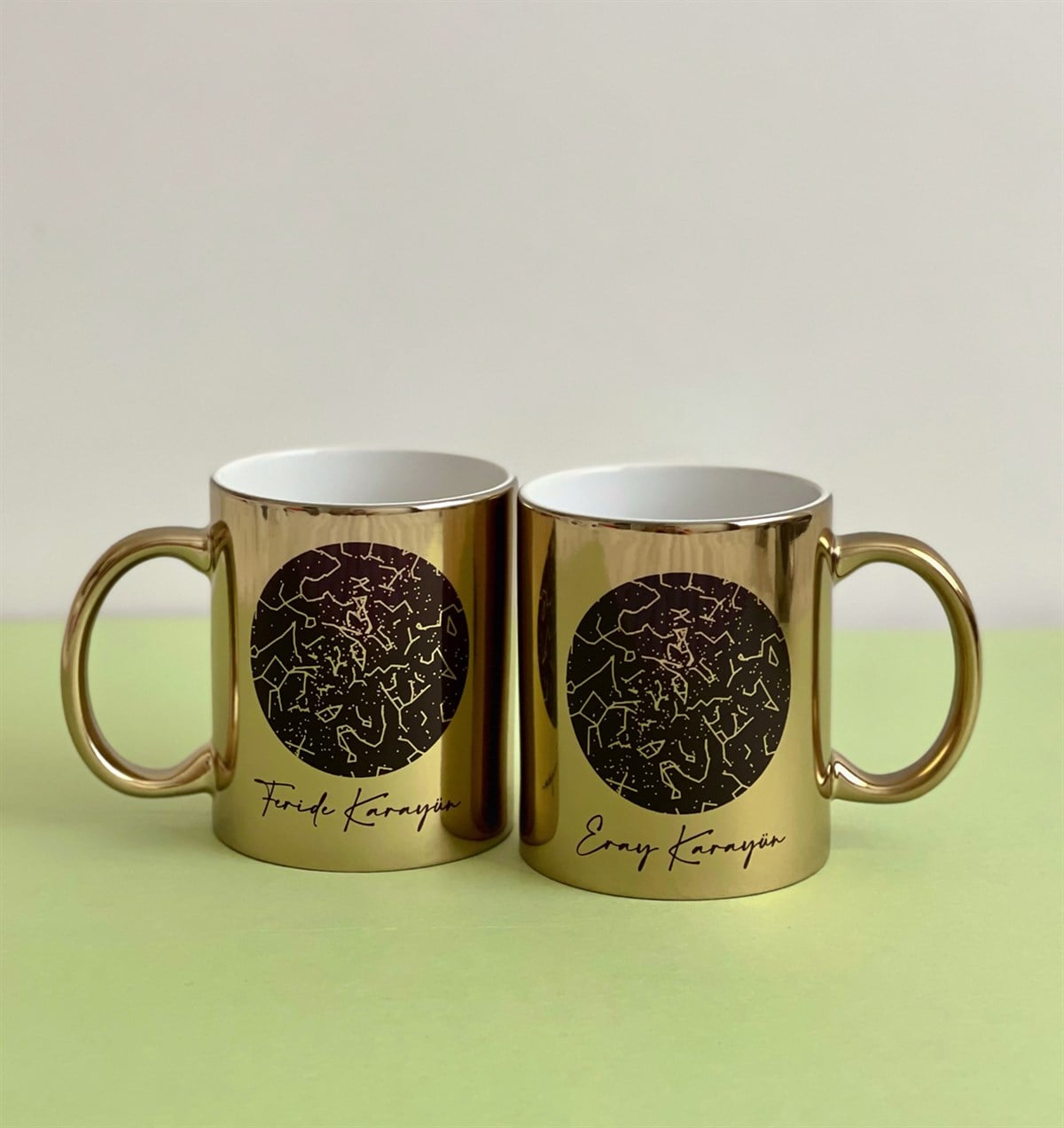 Kişiye Özel Yıldız Haritası Tasarımlı 2'li Gold KupaGiftmodaGmkp100200