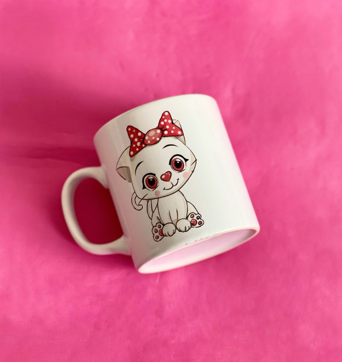 Sevimli Pembe Kedi Tasarımlı Kupa BardakgiftmodaGmkp100193