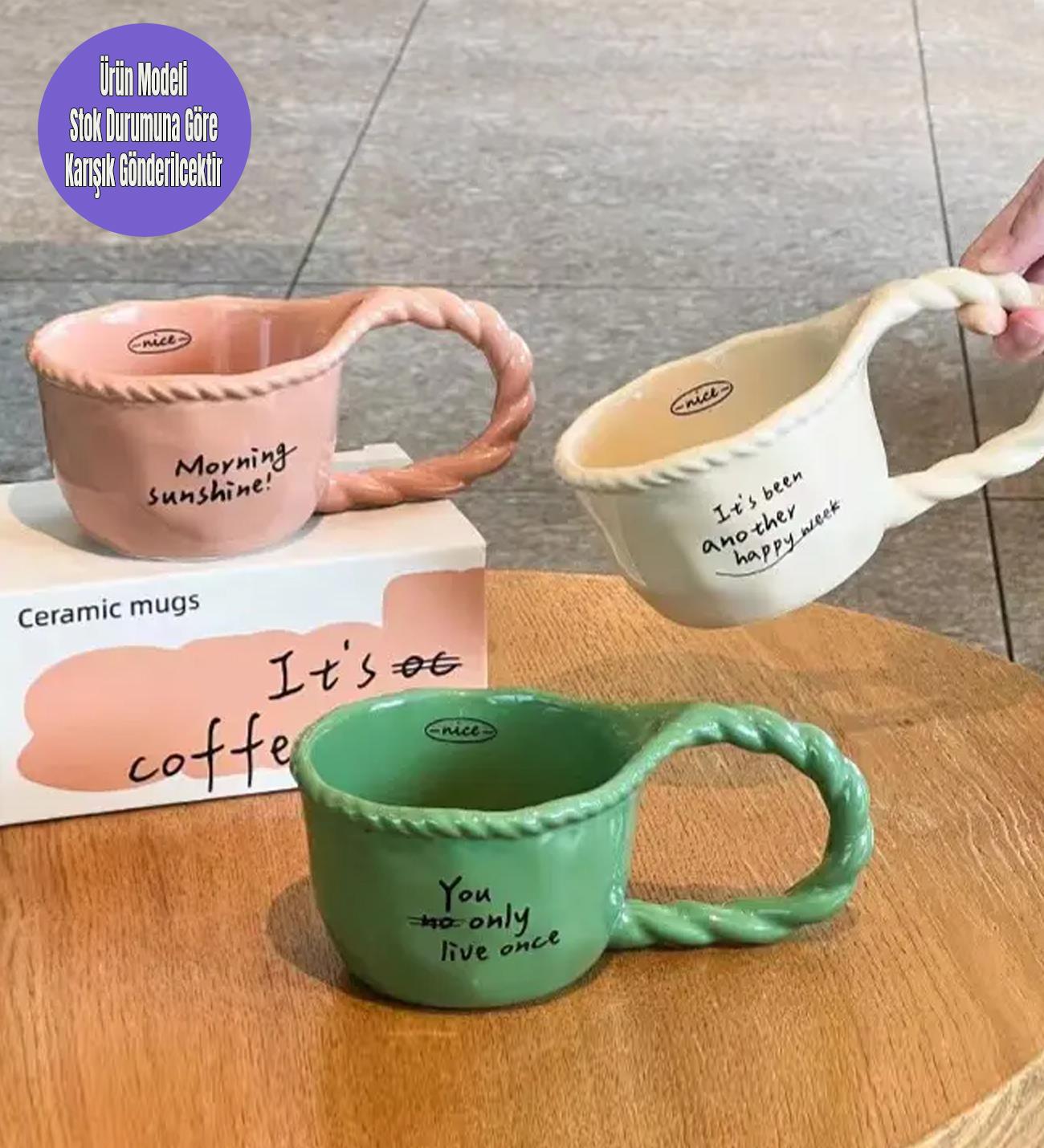 Motto El İşi Görünümlü Seramik KupagiftmodaBM-1438