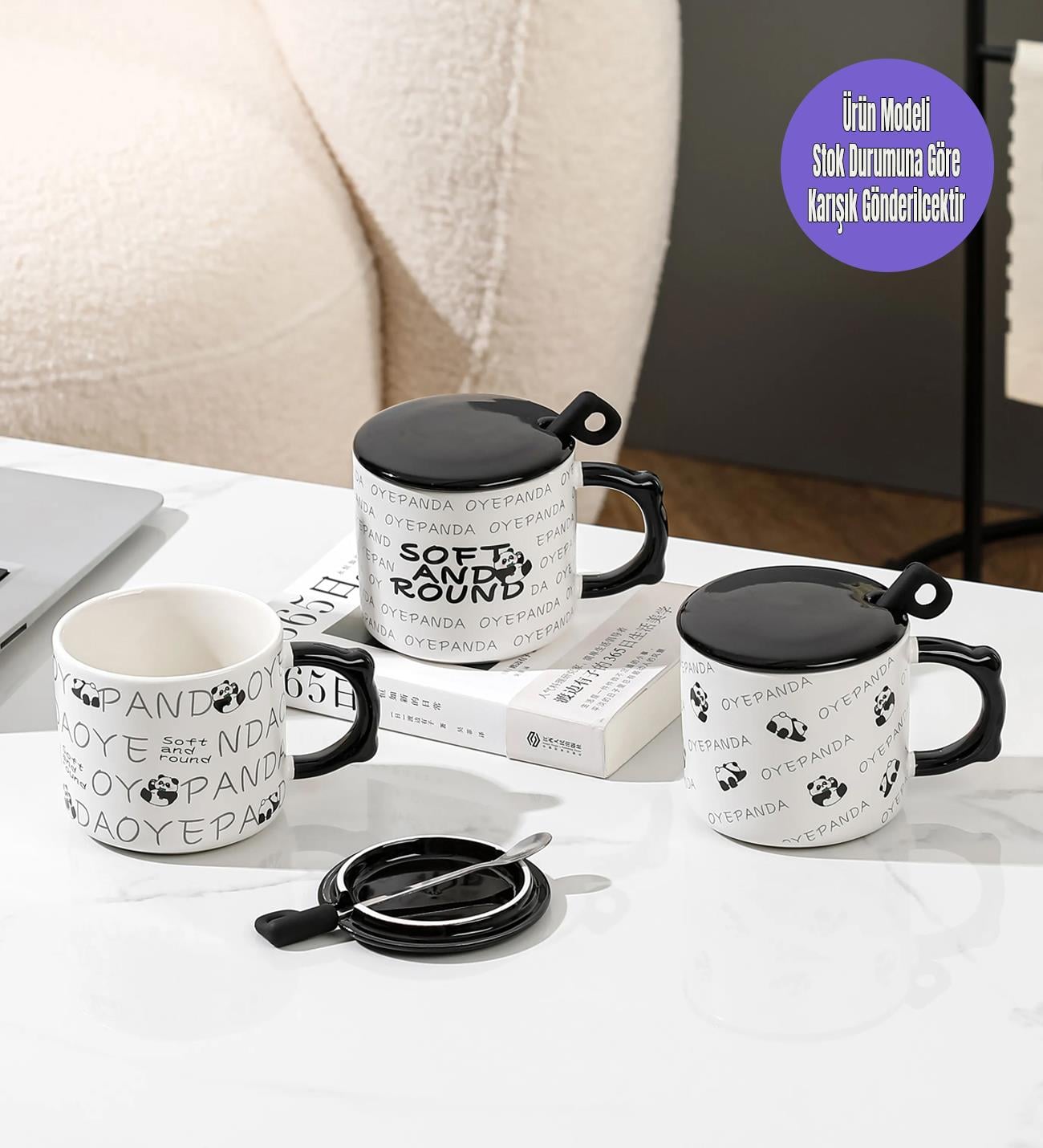 Panda Temalı Ve Kapaklı Seramik KupagiftmodaBM-1470