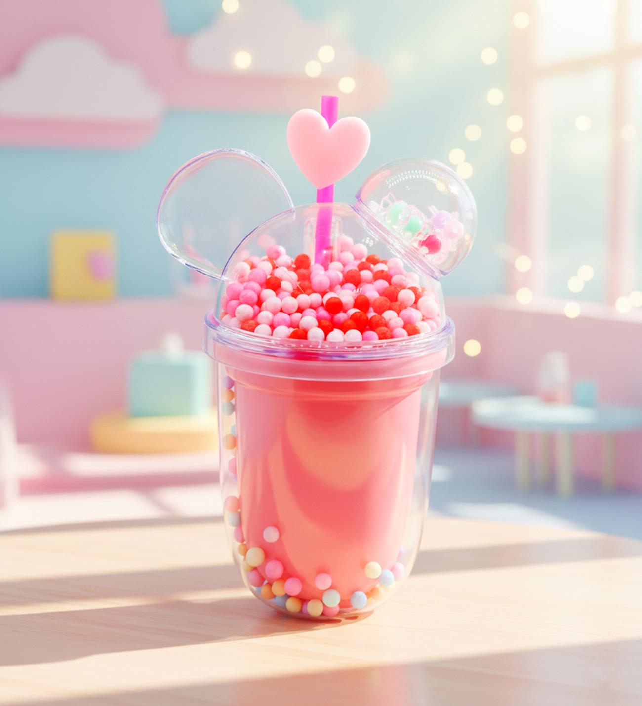 Kawaii Boncuk Kapaklı Pipetli Bardak 350 MLgiftmodaBM-2034	