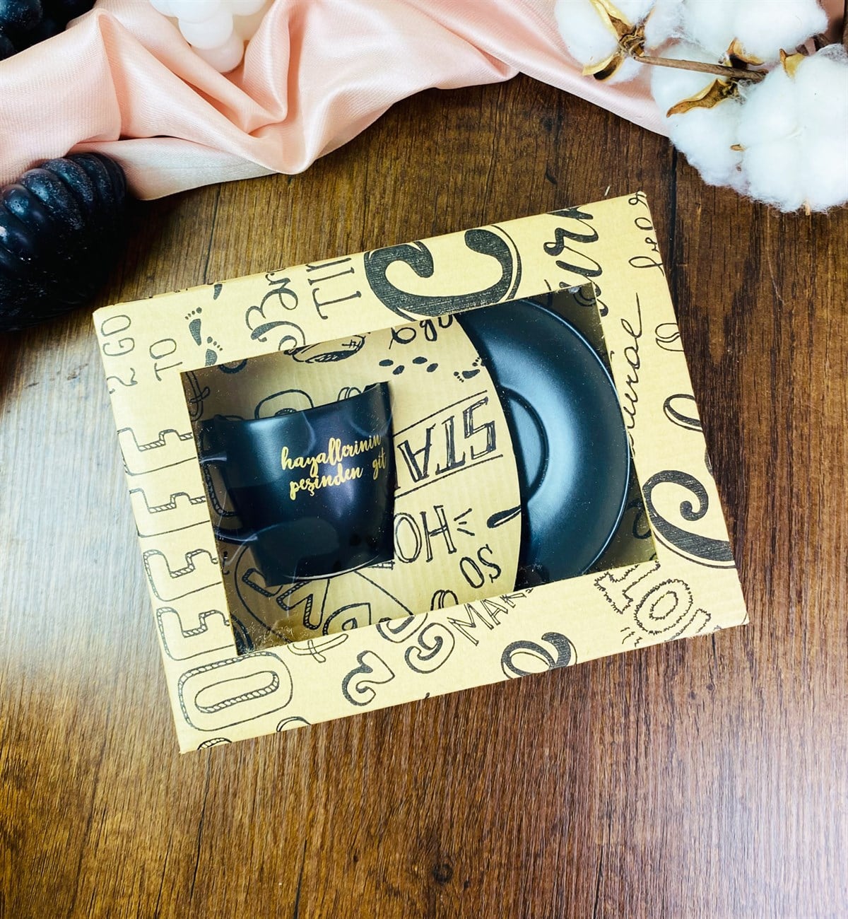 Özel Kutulu Gold Hayallerinin Peşinden Git Türk Kahvesi FincanıgiftmodaGmkp100430