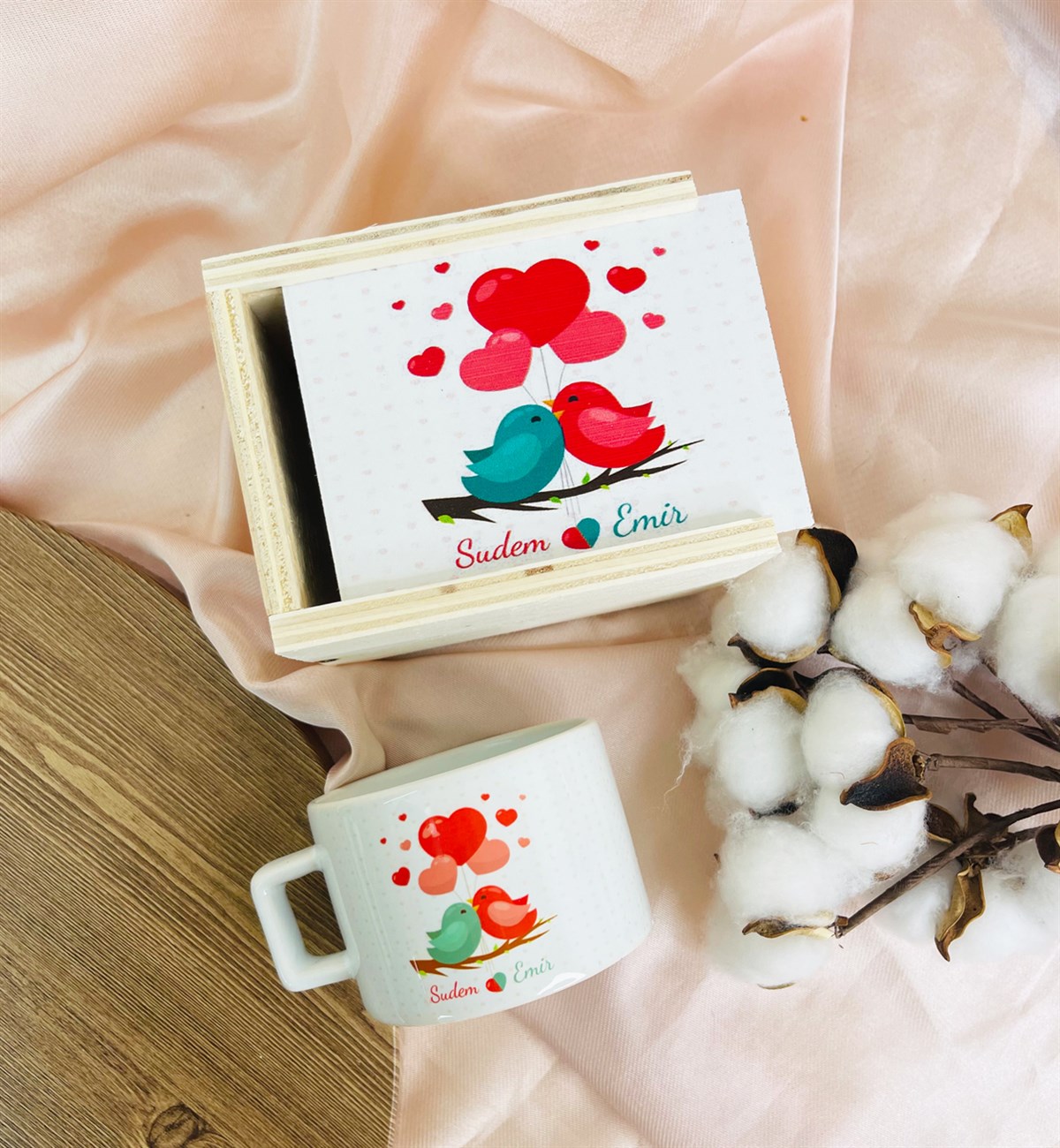 Kişiye Özel Sevgili Kuşlar Tasarımlı Kutulu KupagiftmodaGmkp100398