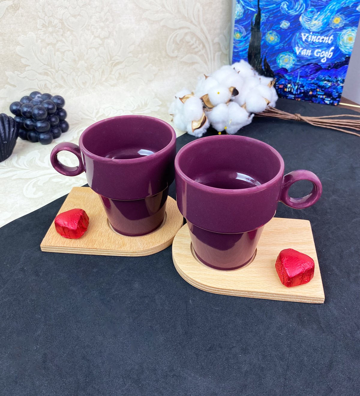 2'li Ahşap Servis Tabaklı Joker Kupa SetgiftmodaGmkp100579