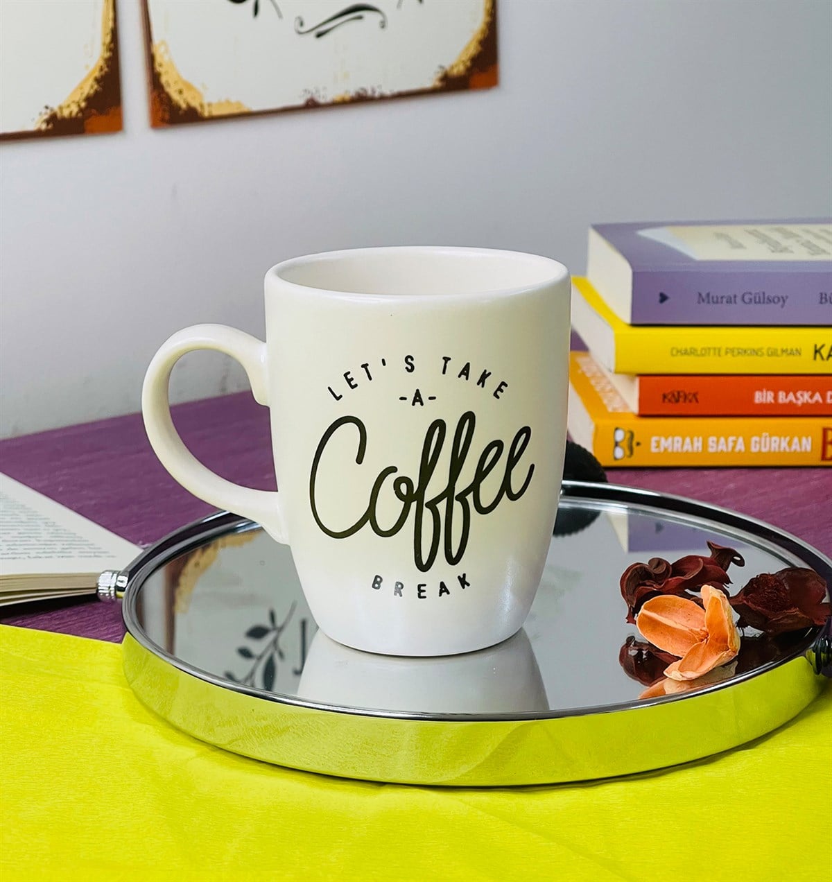 Kahve Molası Verelim Beyaz Yazı Tasarımlı 9 Cm Kupa BardakgiftmodaGmkp100212