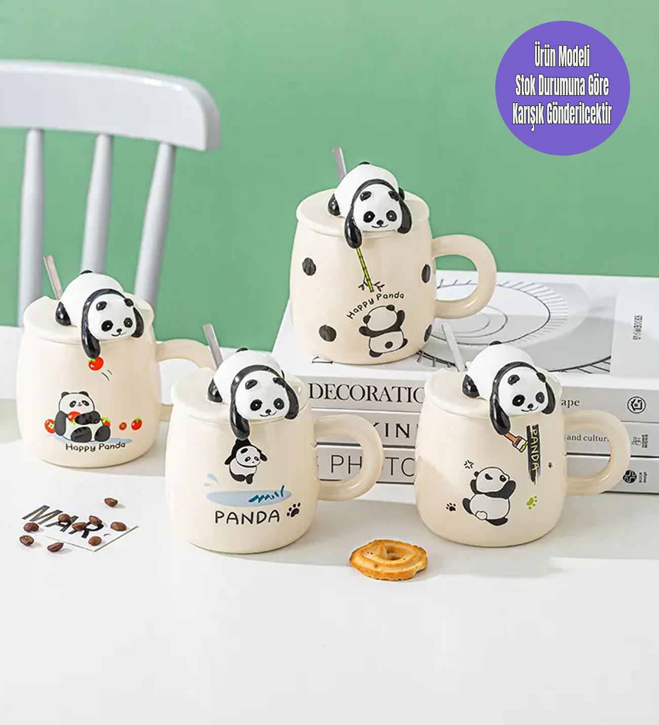 Sevimli Panda Kapaklı Seramik KupagiftmodaBM-1457