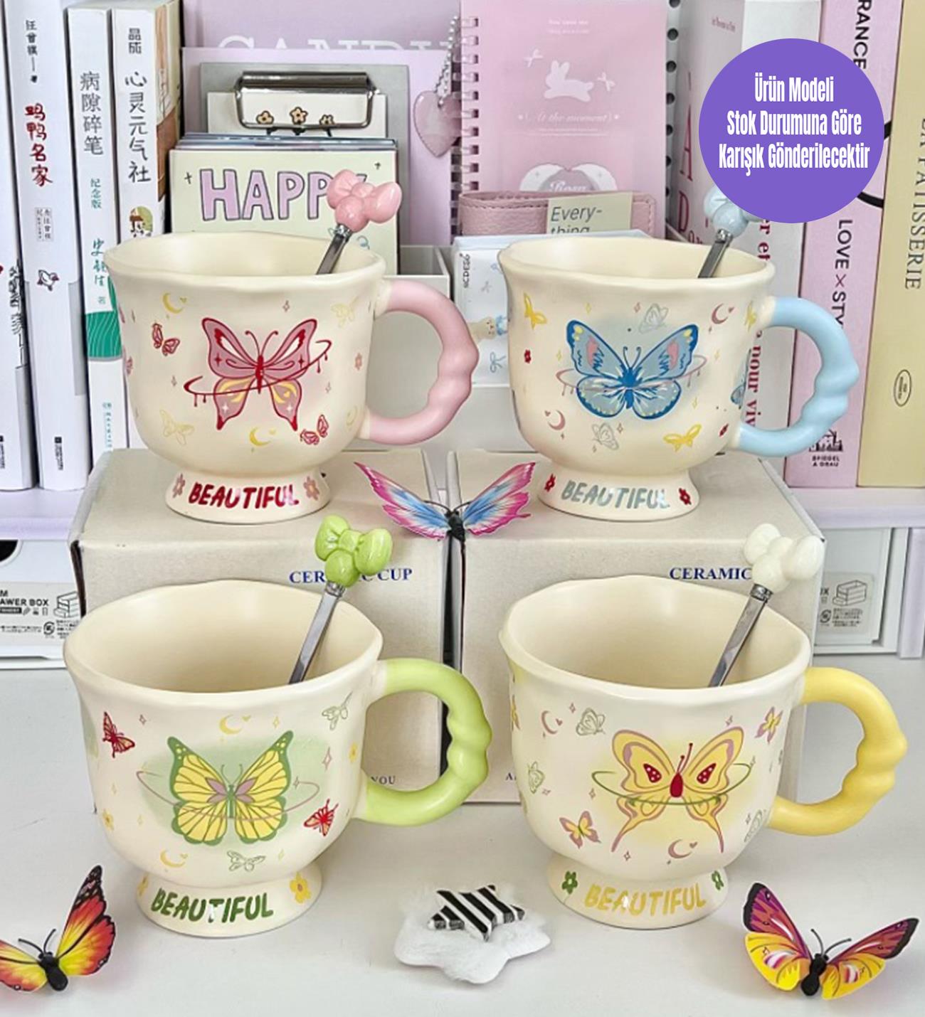 Masalsı Kelebekler Temalı Seramik KupagiftmodaBM-1973