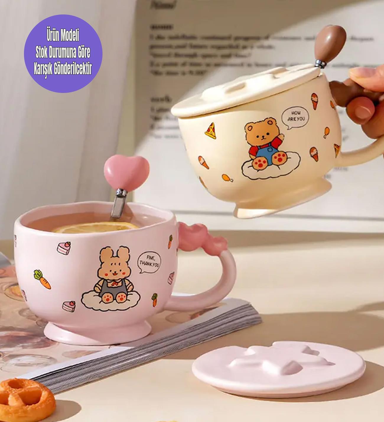 Sevimli Tavşan Ve Ayı Figürlü Kapaklı KupagiftmodaBM-1467
