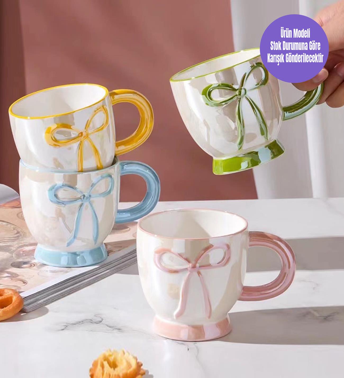 Pastel Fiyonk Temalı Seramik KupagiftmodaBM-1975