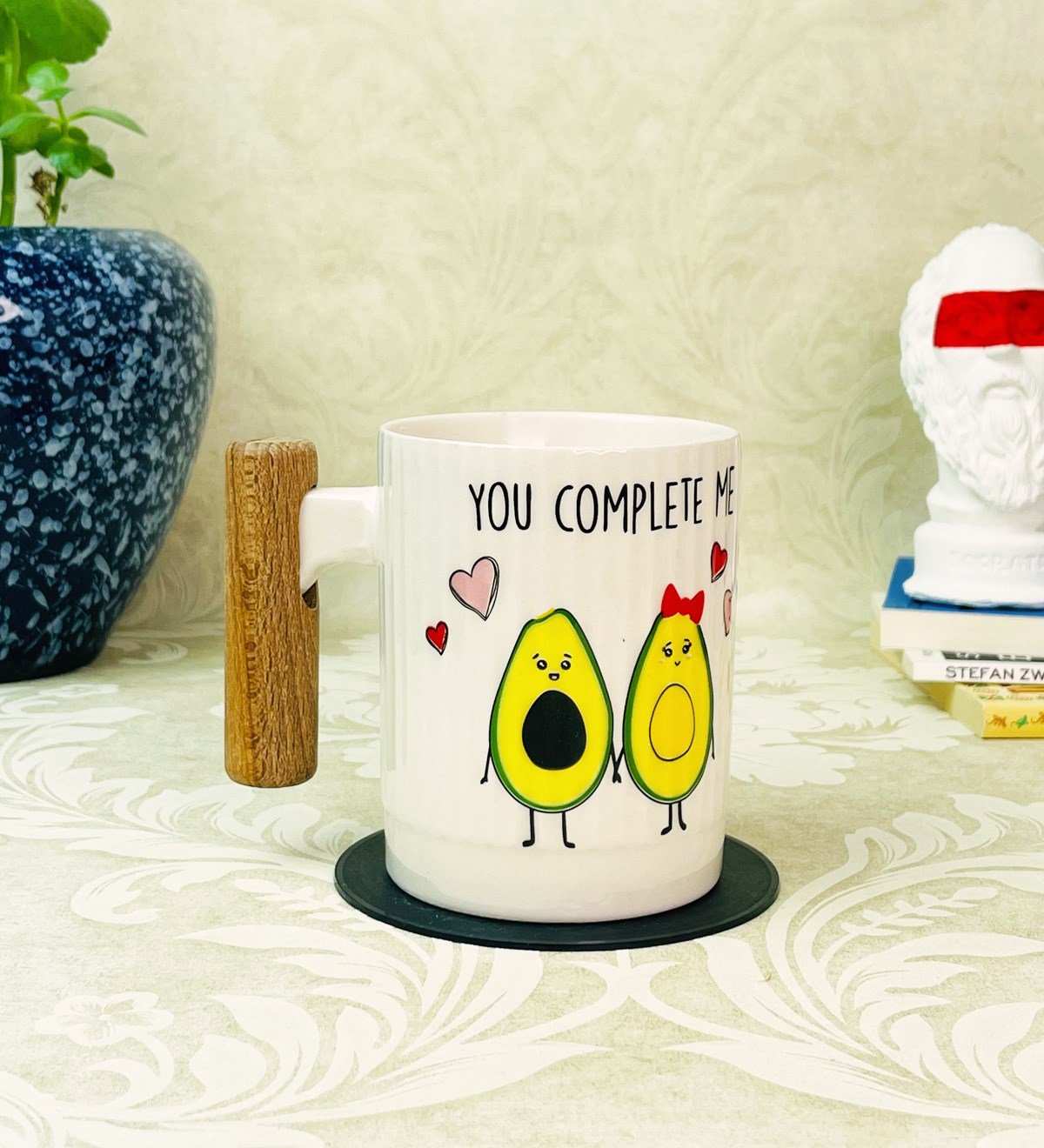 Ahşap Kulplu You Complete Me Tasarımlı Seramik KupagiftmodaGmkp100325