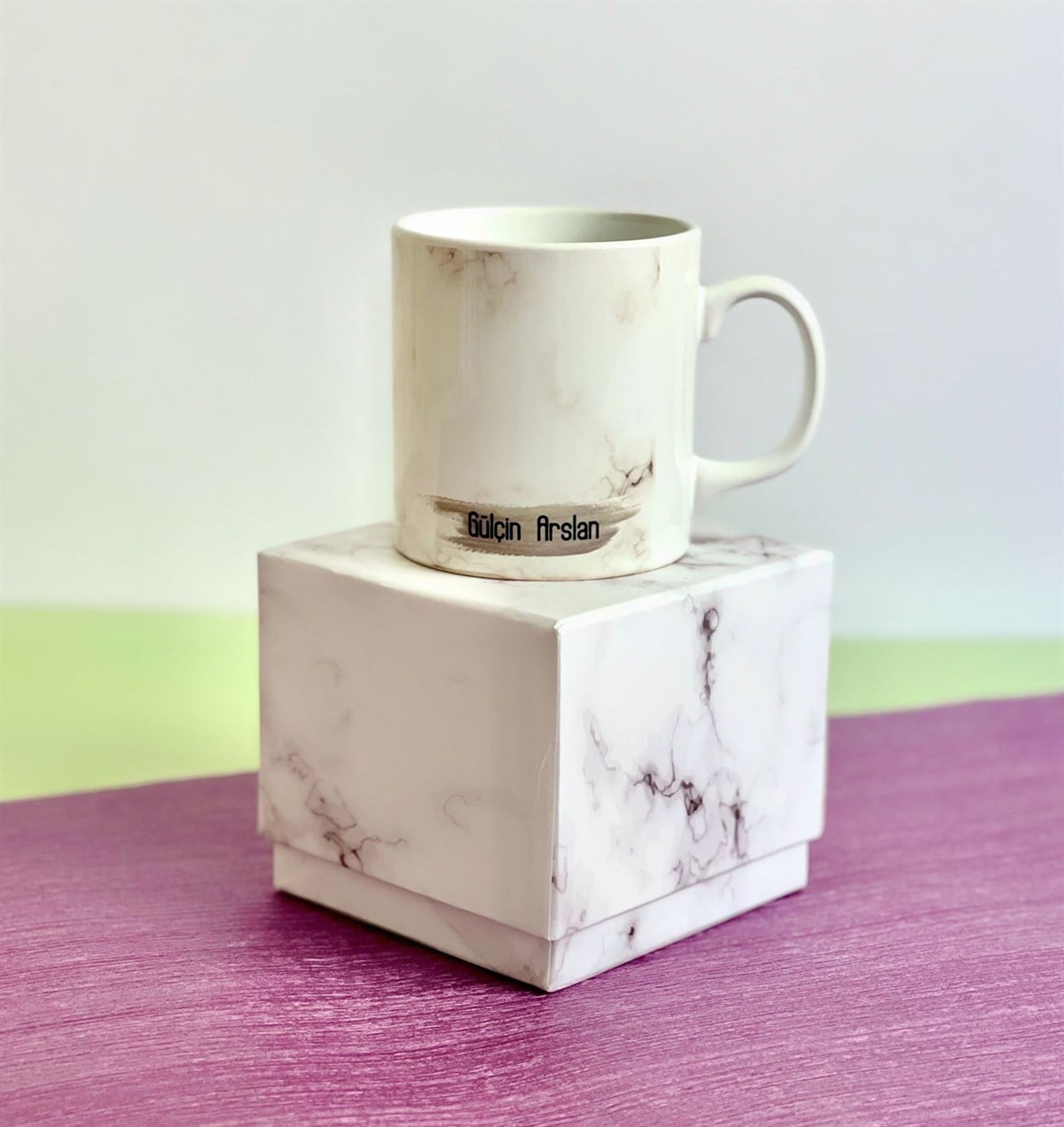 Kişiye Özel Kutulu Beyaz Mermer Tasarımlı KupaGiftmodaGmkp100203