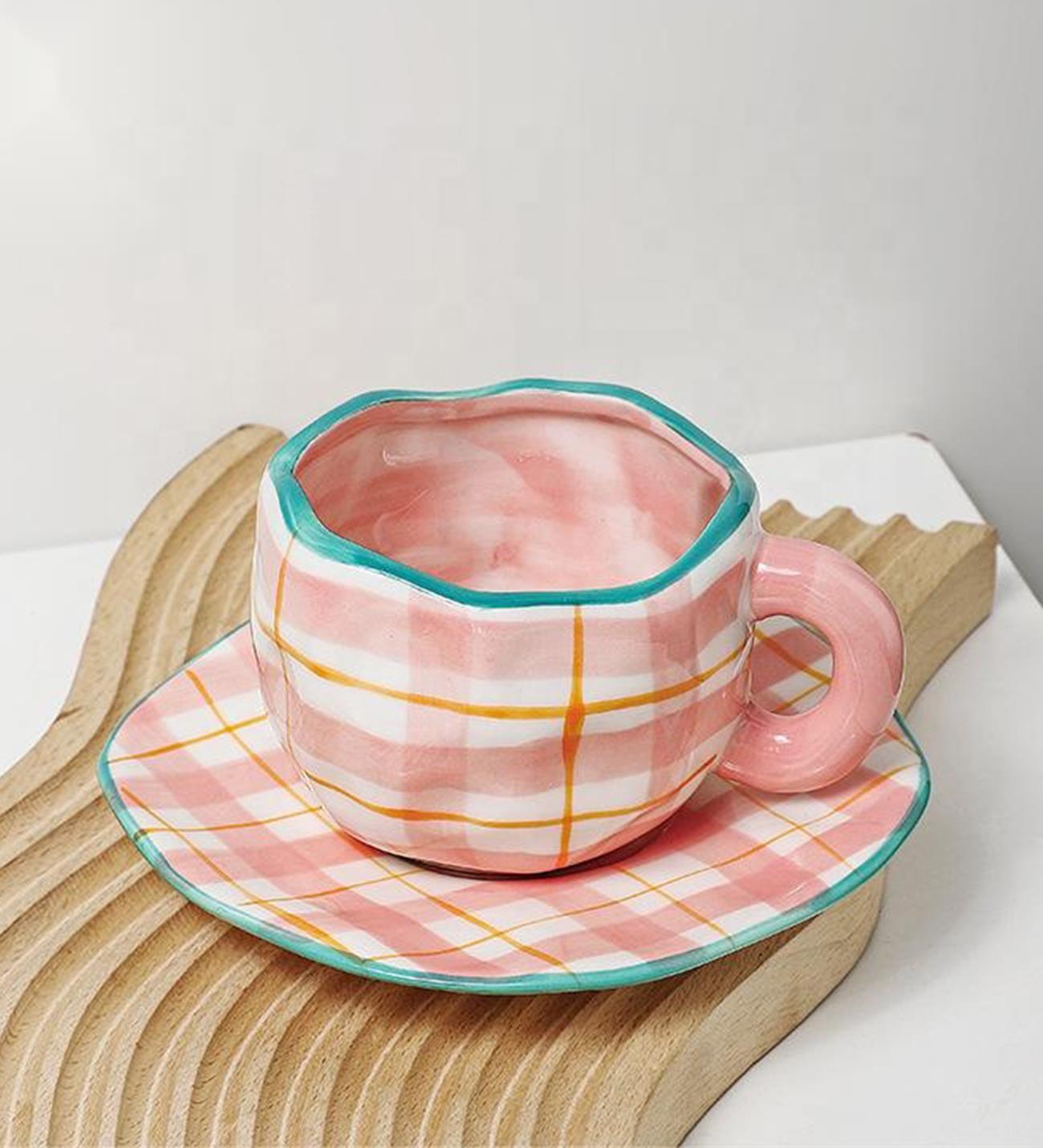 Pastel Ekose Temalı Seramik KupagiftmodaBM-2003