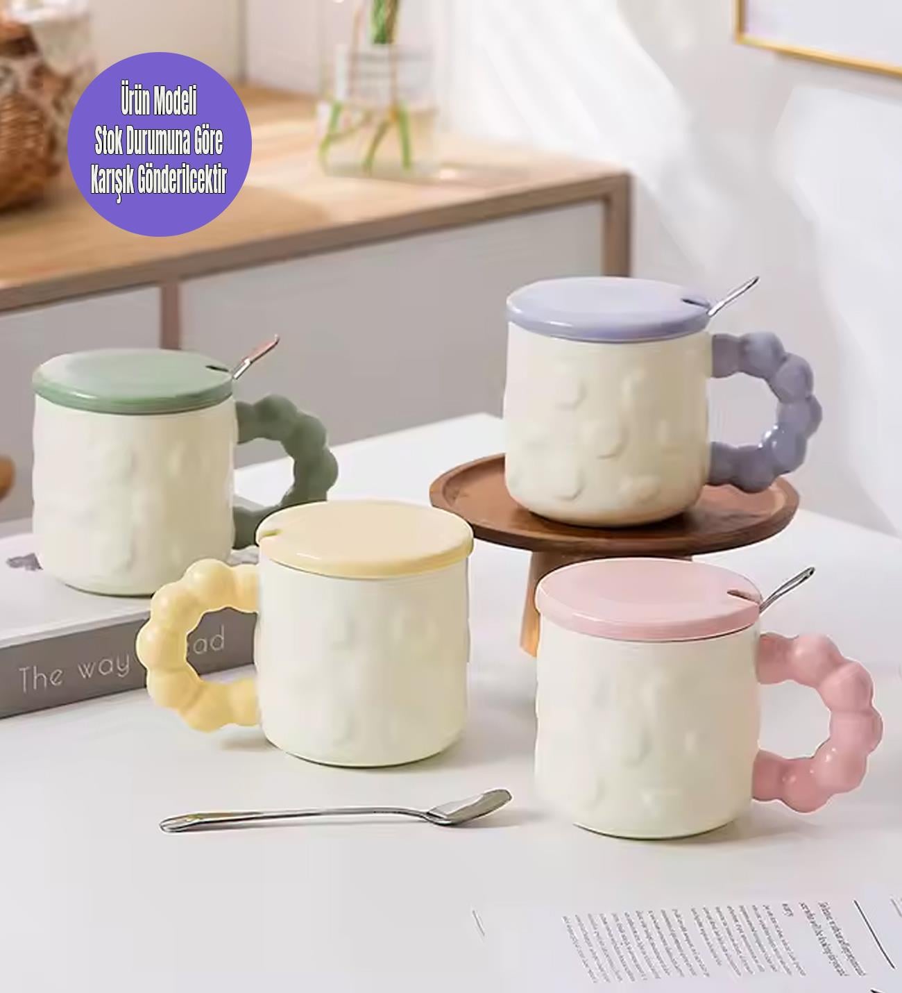 Desenli Ve Renkli Kulplu Seramik KupagiftmodaBM-1465